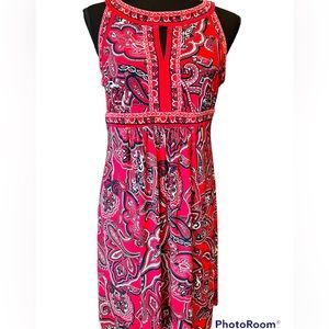 INC International Concepts Red Paisley Sleeveless Halter Neckline Dress Size M
